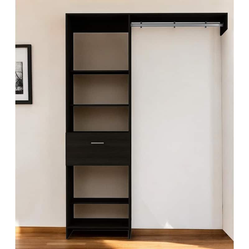 HomeRoots 59" Black Manufactured Wood Closet System - Black