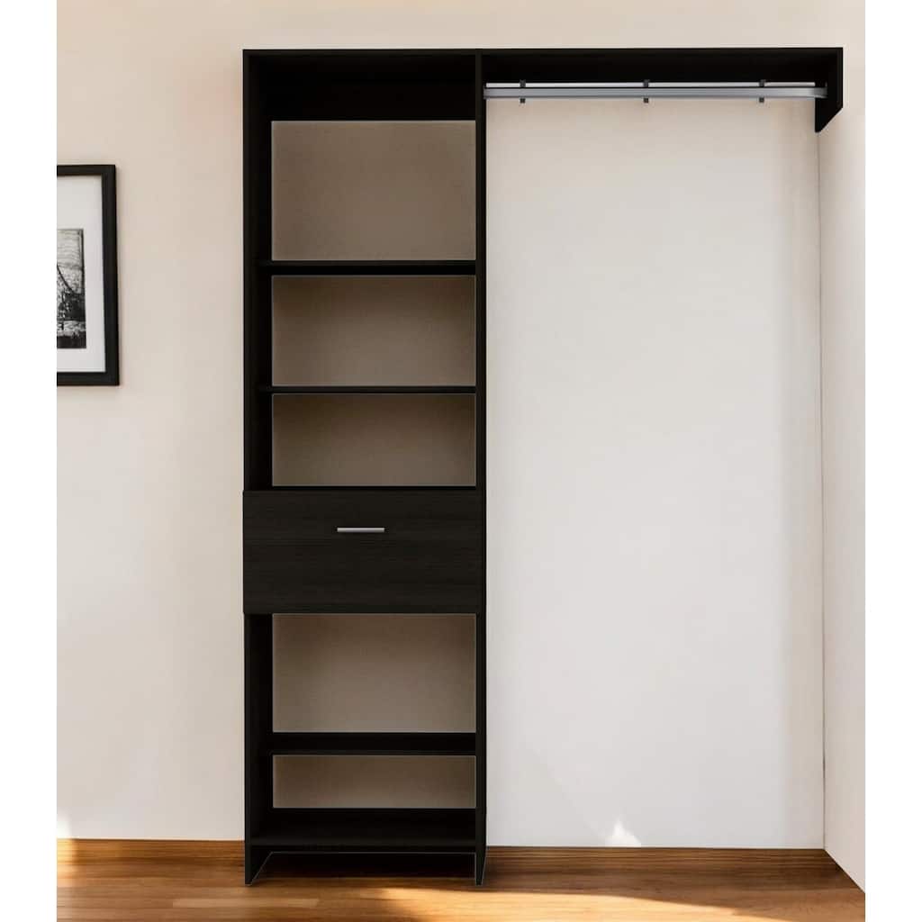 HomeRoots 59" Black Manufactured Wood Closet System