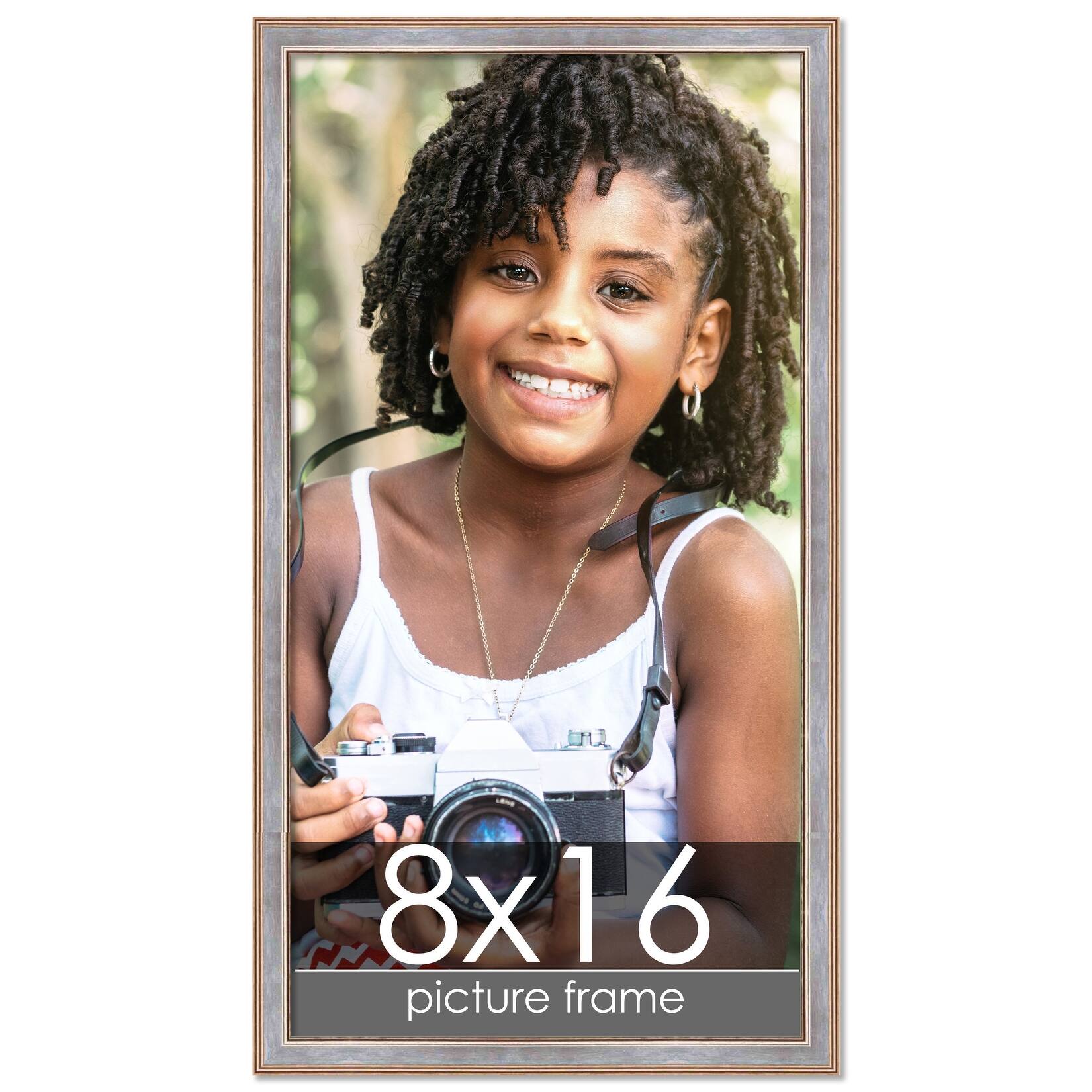 8x16 Contemporary Antique Silver Wood Picture Frame UV Acrylic, Foam