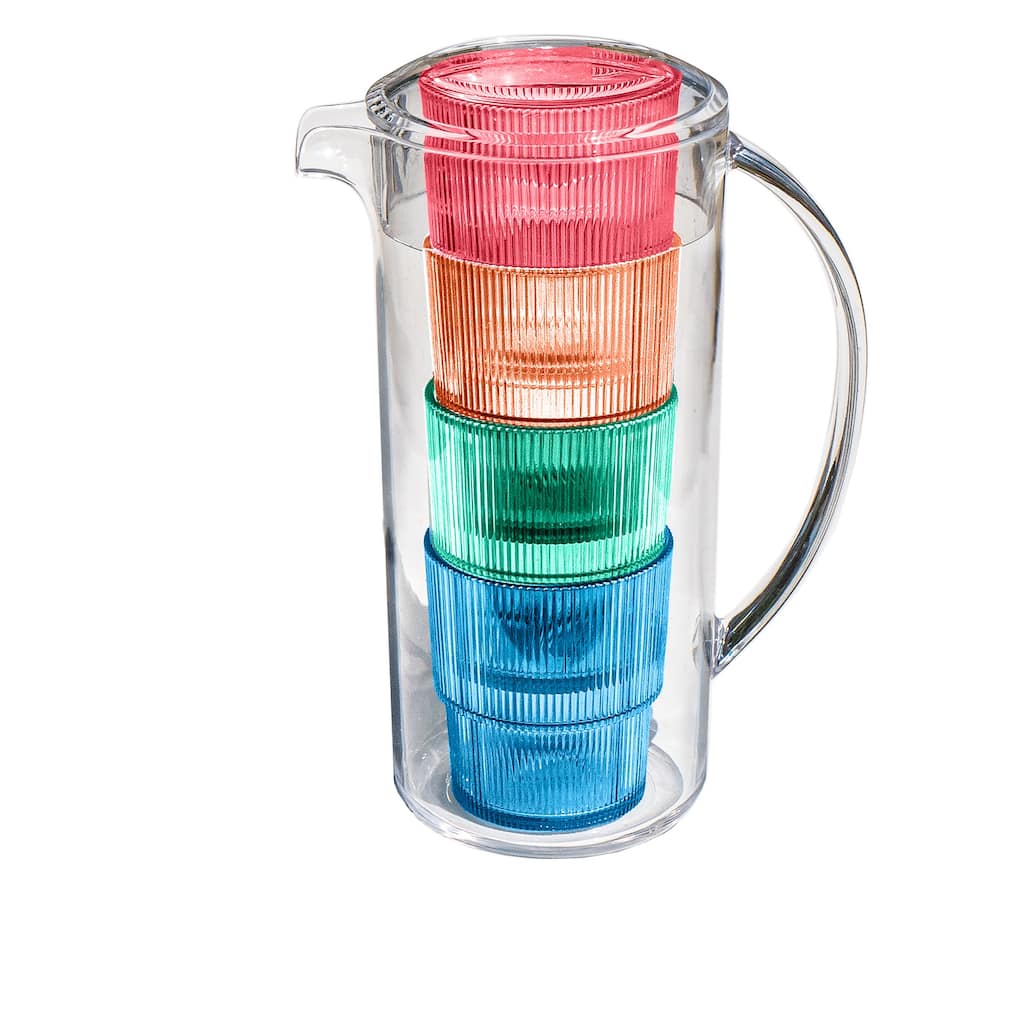 Abode Homewares Fine Ribbed Glasses & Pitcher - Multicolor - Set of 5