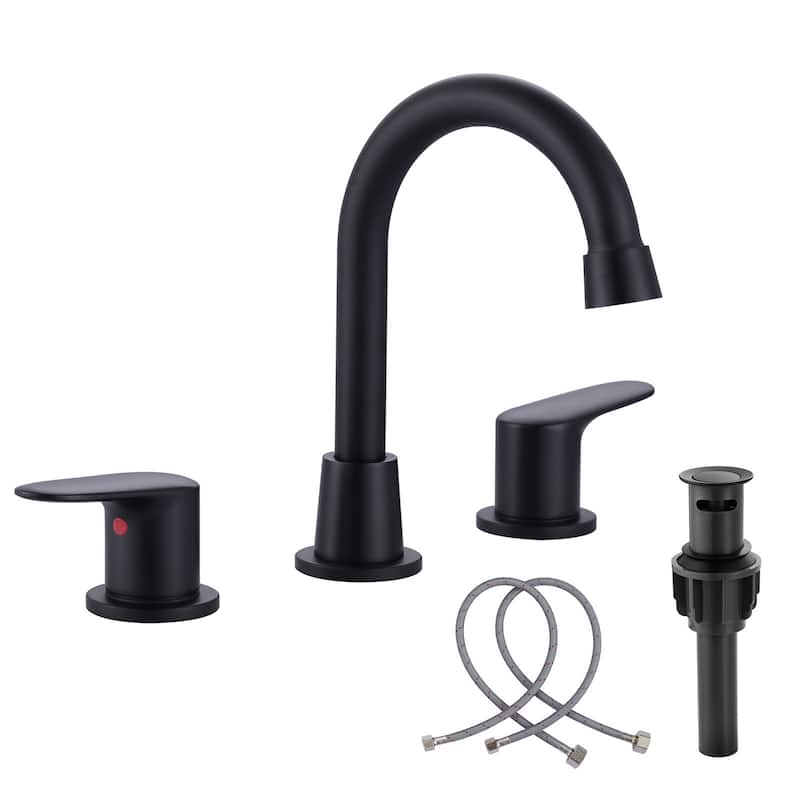 WOWOW 8 in. Widespread Bathroom Sink Faucet with Pop-Up Drain - Matte Black
