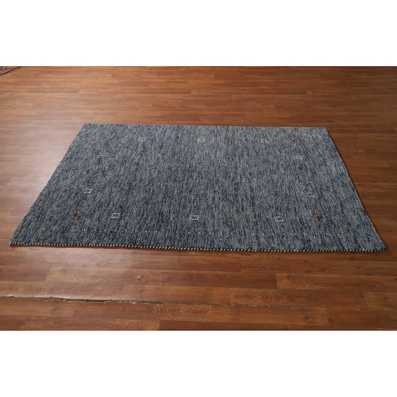 Hand Knotted Oriental 100% Wool Carpet Tribal Stripe Navy Blue & Blues Gabbeh Area Rug - 5' 10'' X 3' 11''