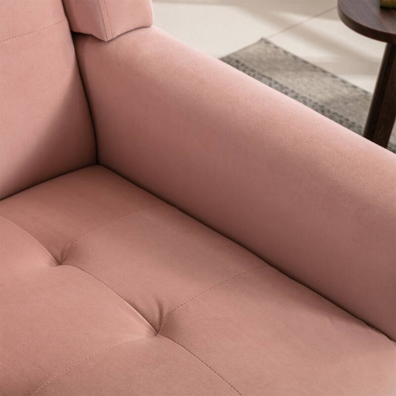 Pink Velvet Modern 29.53" Upholstered Buttons Tufted Accent Chair with Black Solid Wood Legs