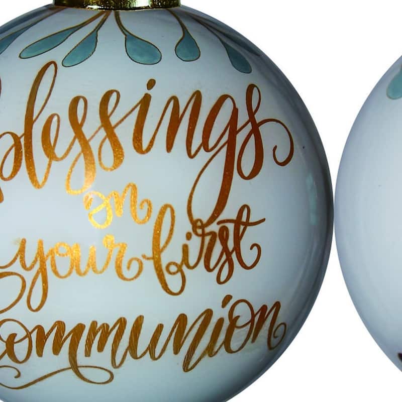 Gold First Communion Hand Painted Mouth Blown Glass Ornament - 3" x 3" x 3"