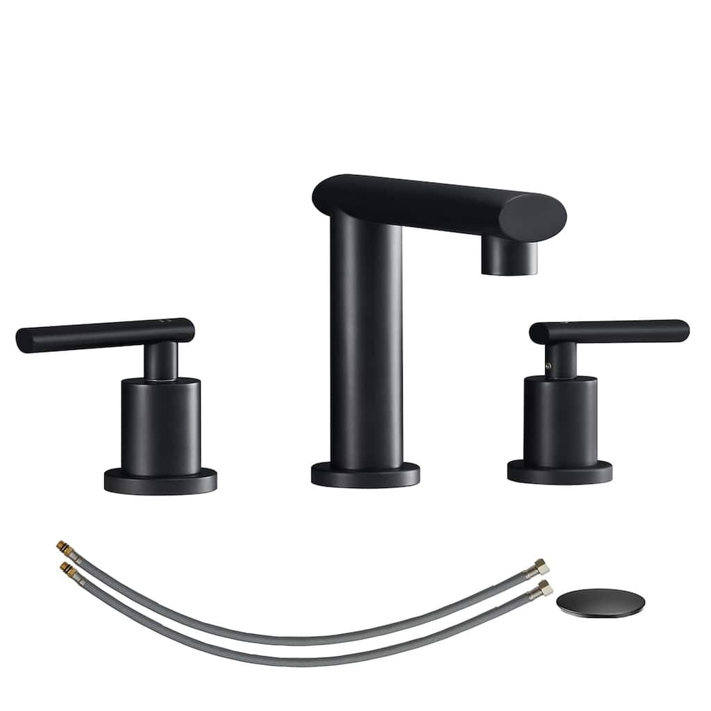 Widespread Bathroom Faucet,for Sink 3 Hole, 2-Handles Vanity Faucet with Pop Up Drain Assembly and Lead-Free Supply Hose