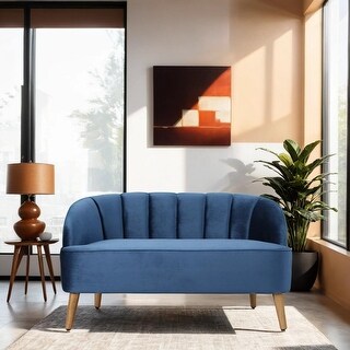 Velvet Shell-Back Loveseat with Birch Wood Legs - Bed Bath & Beyond ...