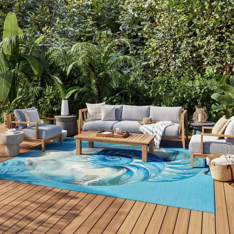 Nourison Color Splash Indoor/Outdoor Blue Graphic Area Rug - Blue/Ivory - 7'10" x 9'10"