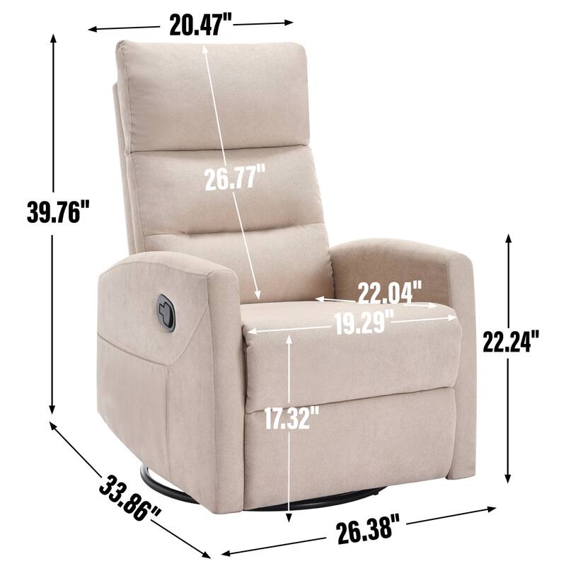 Roomfitters Swivel Rocker Recliner Chair Manual 360 Degree Glider Lounge Sofa Padded Fabric Armchair for Living Room