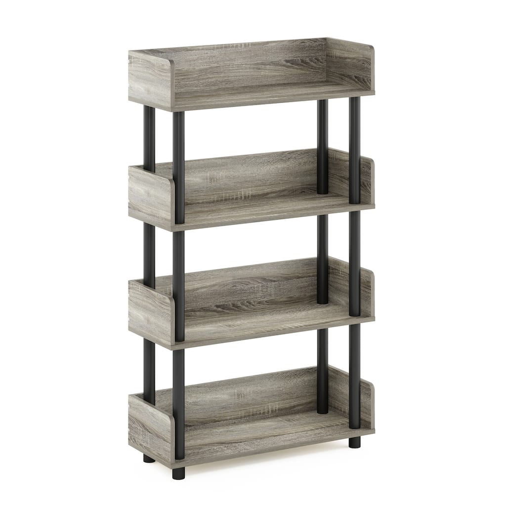 4 Tiers Wood Household Shelving Unit in French Oak/Black (23.62 in. W x 41.1 in. H x 9.21 in. D) - 23.62
