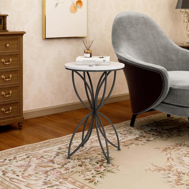 Maypex White Quartz Stone Accent Table - Black