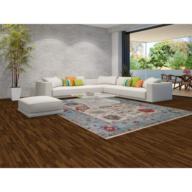 Floral Ivory & Blue Oushak Oriental Area Rug Handmade Wool Carpet - 9'0"x 11'7"