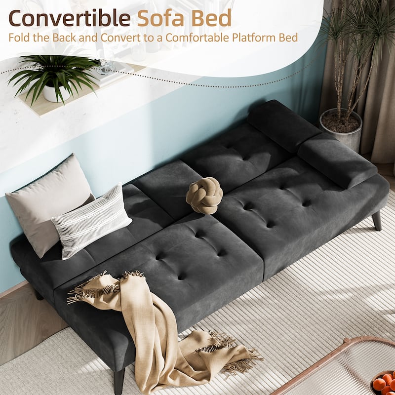 3-in-1 Convertible Sofa Bed with Folding Cup Holders & Adjustable Backrest – Modern Futon with Removable Armrests