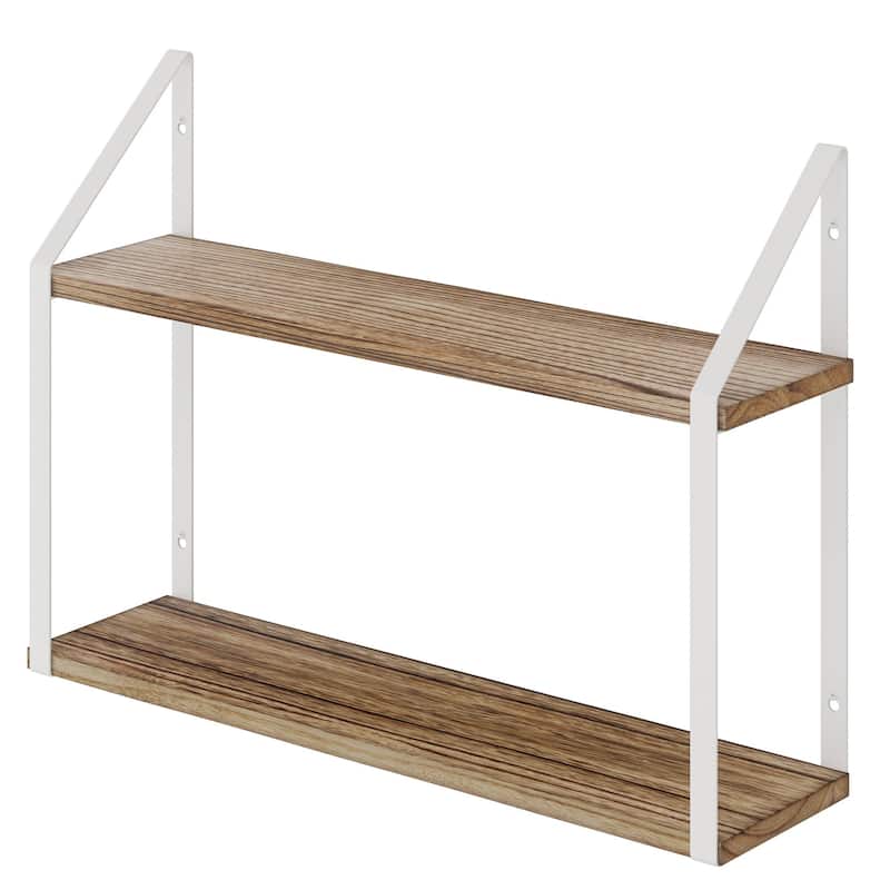 Wallniture Modena 2 Tier Shelves with White Brackets, Bathroom Wall Decor, 24x6", Burnt