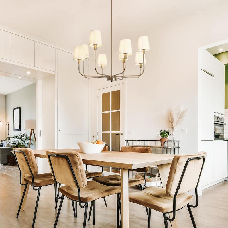 Modern Glam 8-Light Gold Chandelier French Metal Pendant Light with Fabric Shades - 31" D x 16.5" H