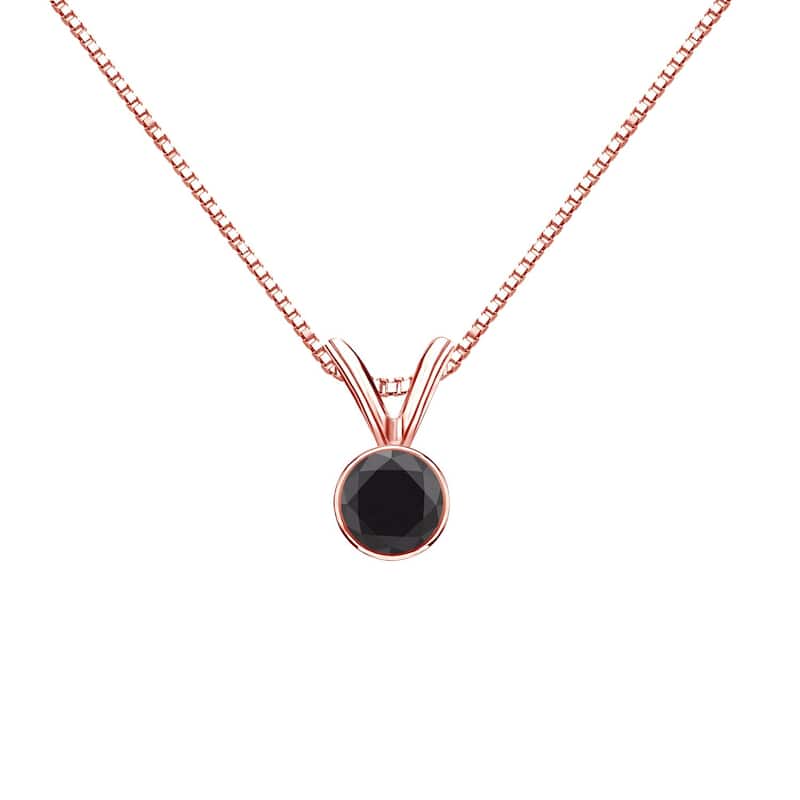 Auriya 14k Gold 1/4ctw Solitaire Black Diamond Necklace Bezel-set