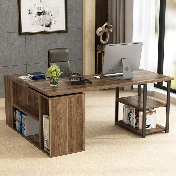 Shop L-Shaped Computer Desk with Bookcase &File Cabinet Reversible Desk ...