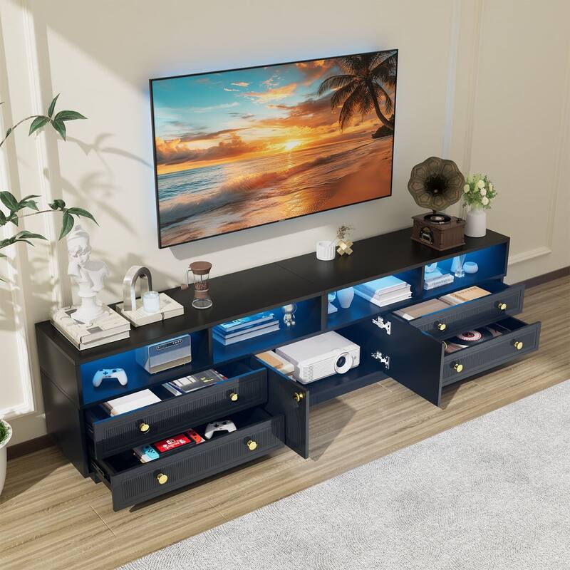 Gymojoy 86.6" LED TV Stand for 85-100 Inch TV, Modern Fluted Entertainment Center, 8 Drawers & Cabinet, Smart TV Console.