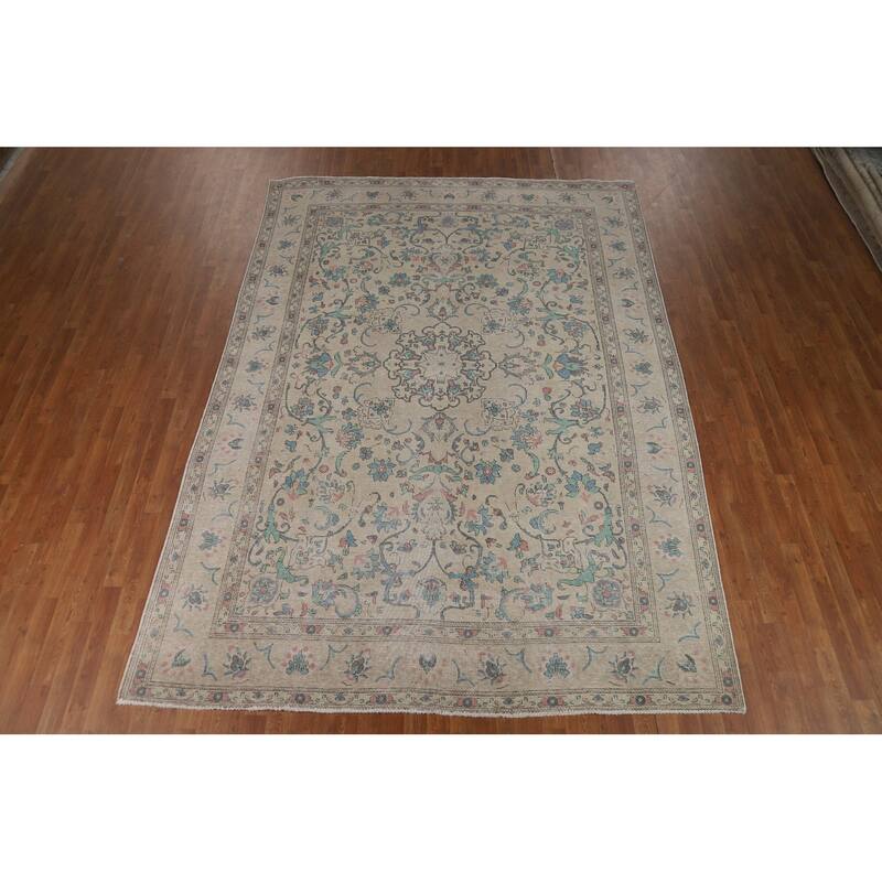 Floral Tabriz Persian Area Rug Traditional Hand-Knotted Wool Carpet - 7'9"x 10'11"