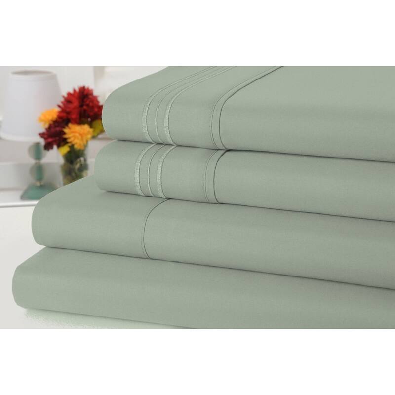 Rayon from Bamboo 4 Piece Luxury 3 Line Embroidered Sheet Set