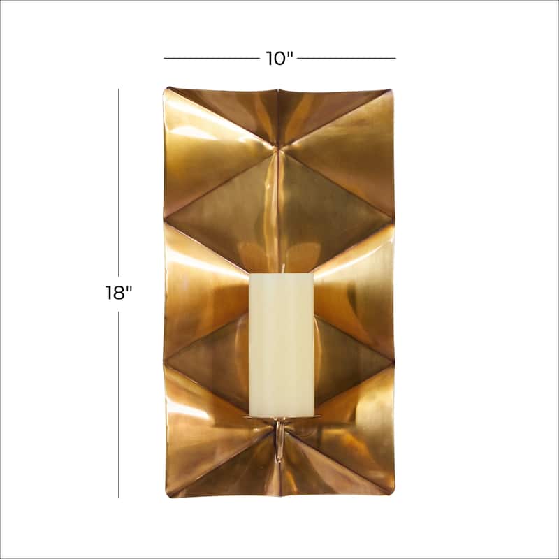 Stainless Steel Metal Geometric Pillar Wall Sconce with Hammered Design - Gold - Roche River Decor - 6"W x 10"L x 18"H