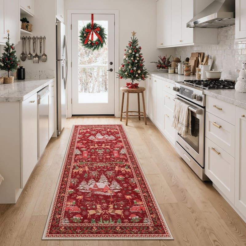 Mcow Holiday Cheer Collection Machine-Washable Hallway Area Rug