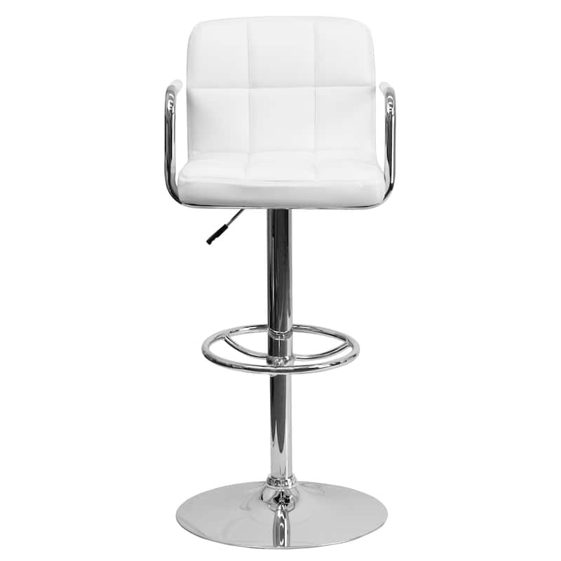 Quilted Vinyl Adjustable Height Barstool with Arms and Chrome Base - 20"W x 18"D x 36.75" - 45.25"H