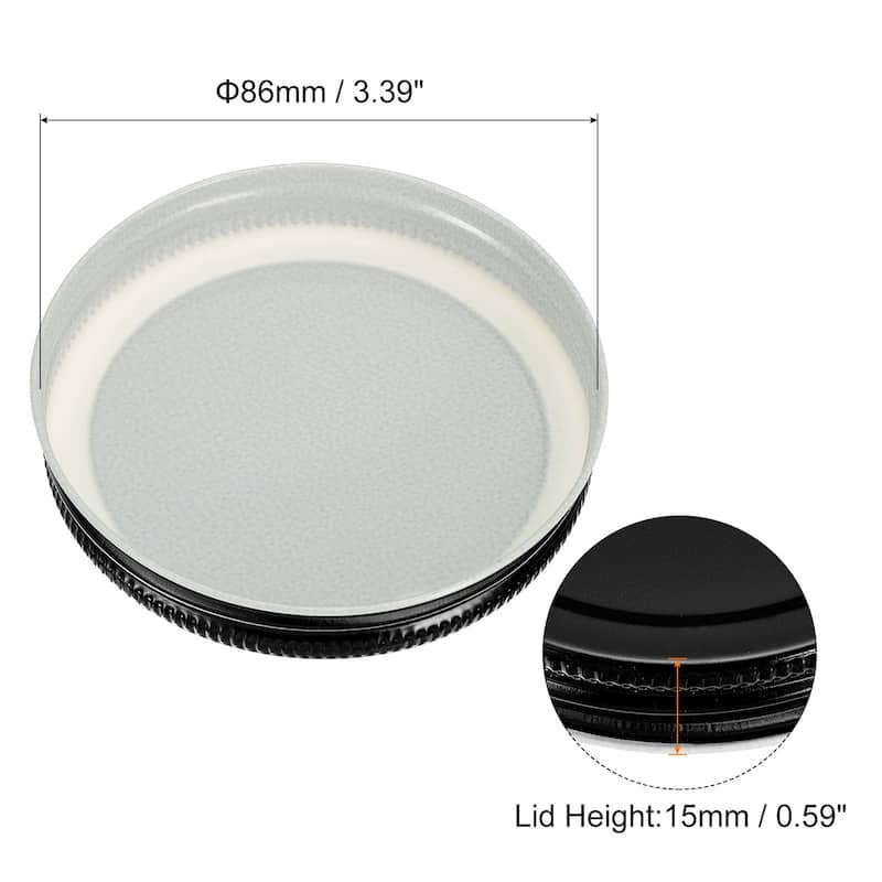 86mm/3.39" Wide Mouth Tin Plate Mason Jar Lids for Canning Jars 6Pcs - Black