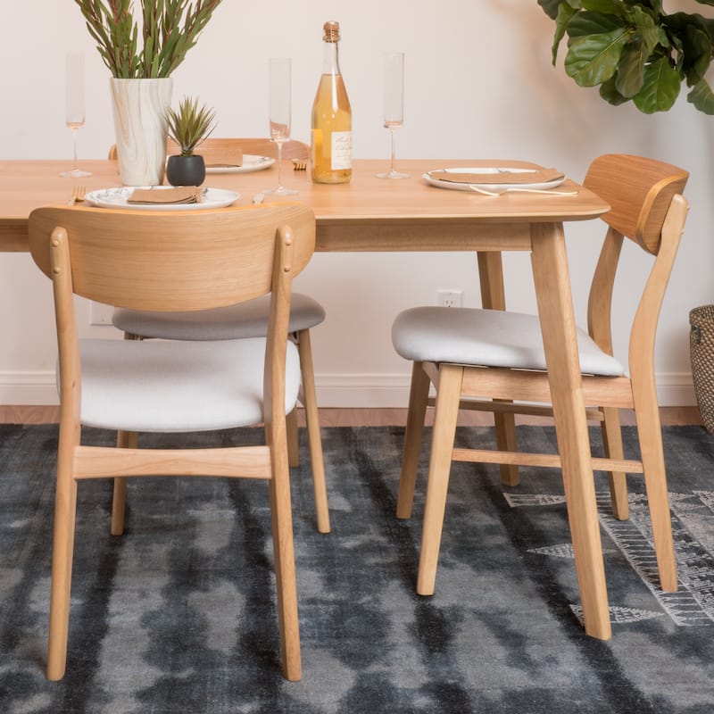 Fabric-upholstered Wood Dining Chairs (Set of 2) by Christopher Knight - Light Beige + Natural Oak