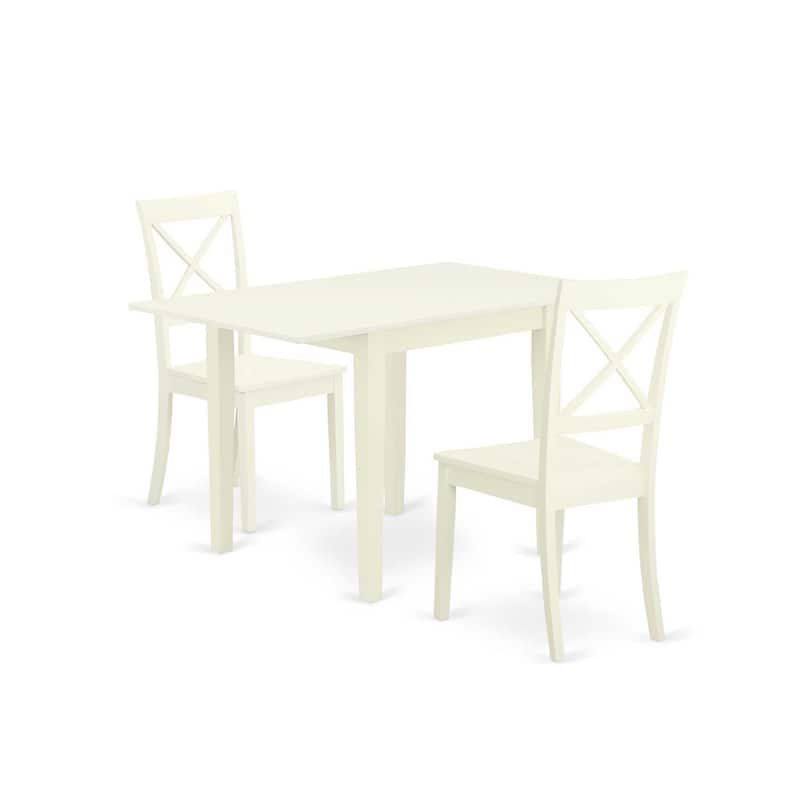 HomeStock 3-Piece Linen White Finish Solid Wood Top Dining Table Set