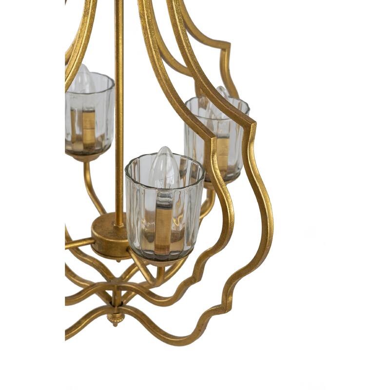 4 Light Iron Chandelier with Gold Finish and Elegant Open Frame Design for Dining Room or Foyer Ceiling Décor - 9.84