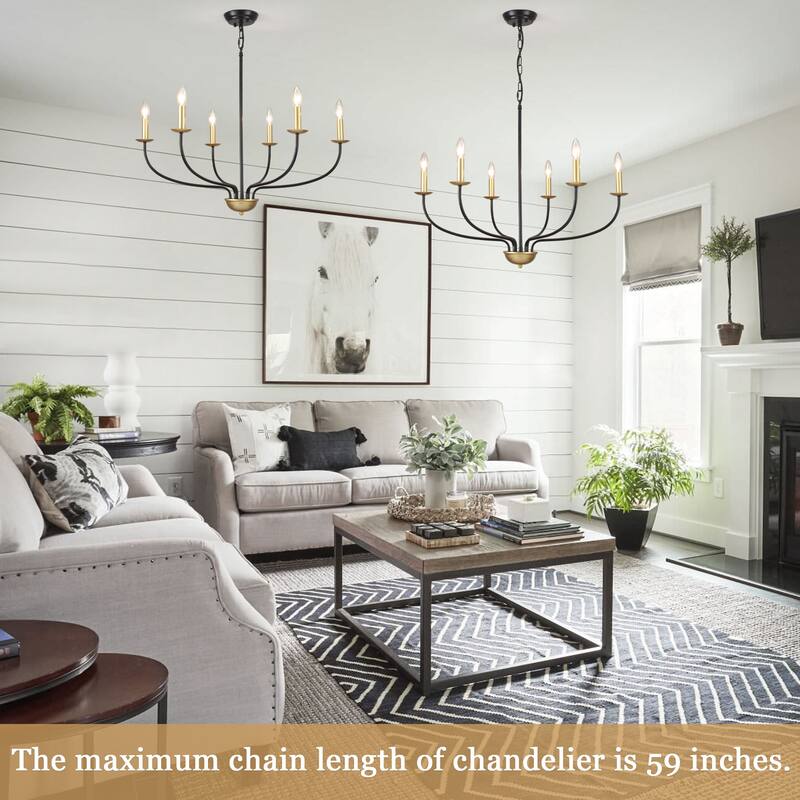 6-Light Farmhouse Candle Chandelier Modern Hanging Lamp for Living Room Kitchen Hallway Entryway - N/A