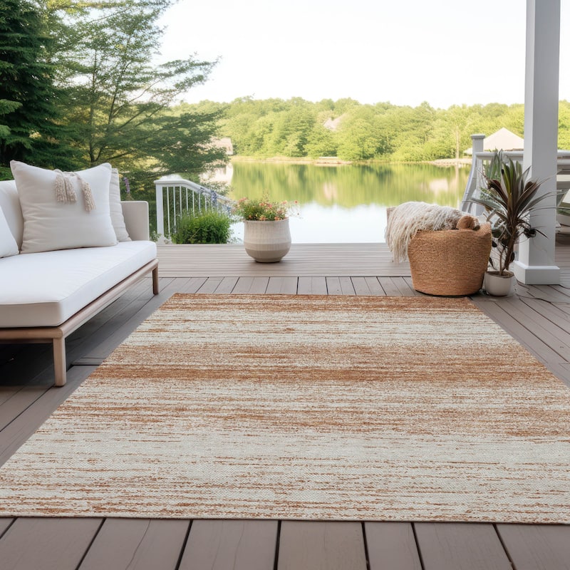 Machine Washable Indoor/ Outdoor Chantille Ombre Stripes Rug - Paprika - 10' x 14'