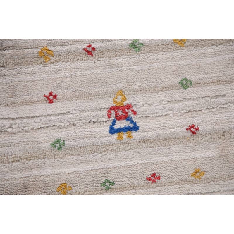 Striped Gabbeh Oriental Area Rug Handmade Silk Carpet - 8'0" x 9'10"