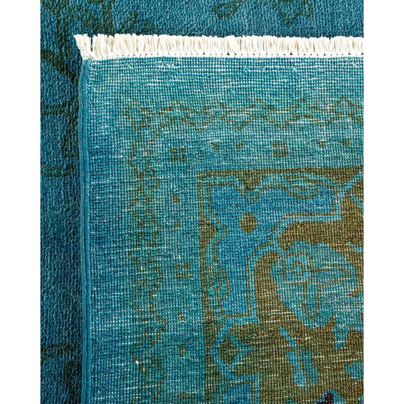 Overton Hand Knotted Wool Vintage Inspired Modern Contemporary Overdyed Blue Area Rug - 7' 10" x 9' 10"