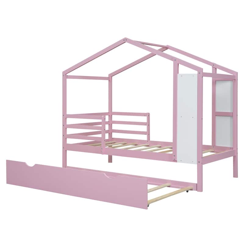 Wood House Bed with Fence and Writing Board