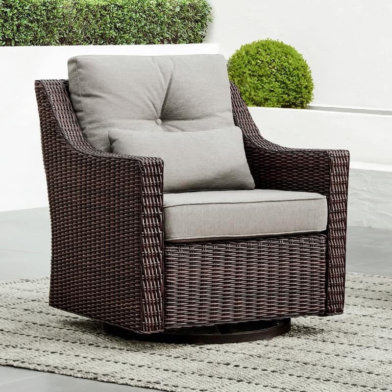 Murphy Outdoor Wicker Patio Outdoor Sofa Swivel Chair Coffee Table - 1 Chair - Chestnut Wicker-Brownish Gray