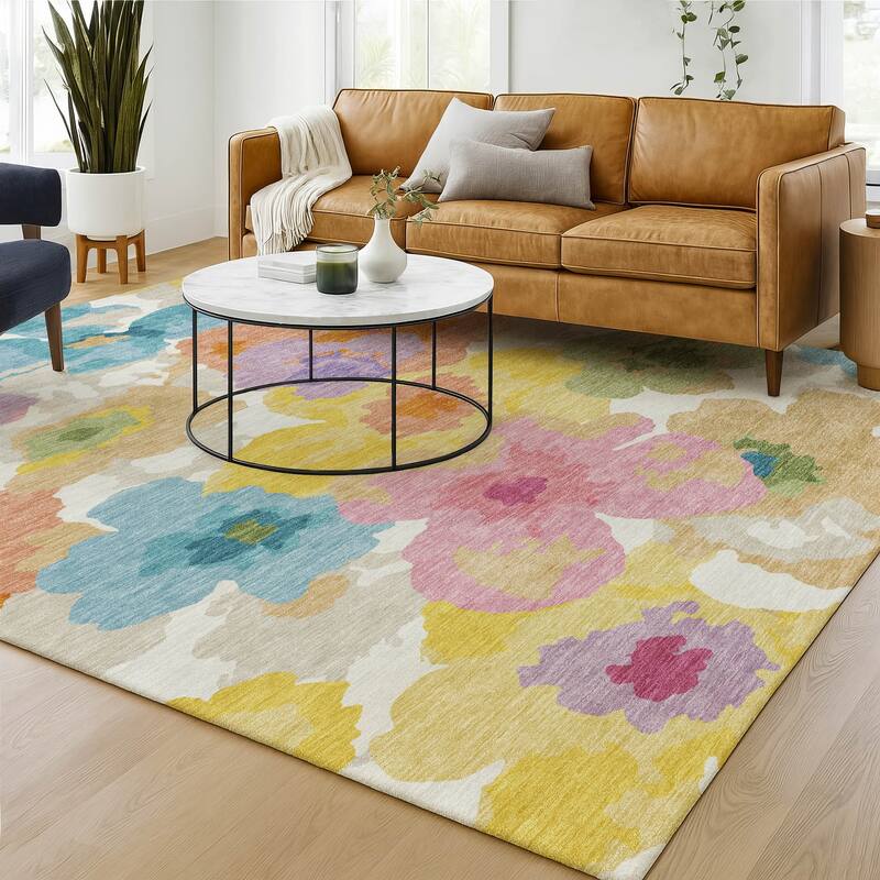 Machine Washable Indoor/ Outdoor Floral Bonnet Chantille Rug