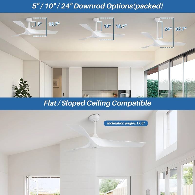 52 inch Modern Solid Wood / ABS Ceiling Fan With Remote Control(No Light),6 WInd Speed,Reversible Airflow