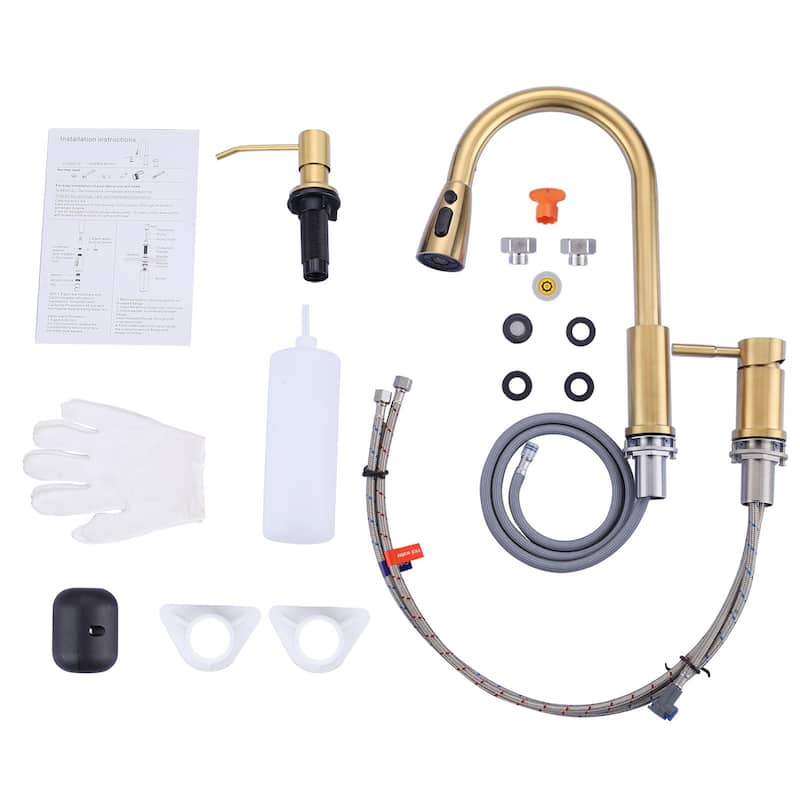 WOWOW Single Handle Pull Down Kitchen Faucet with Soap Dispenser