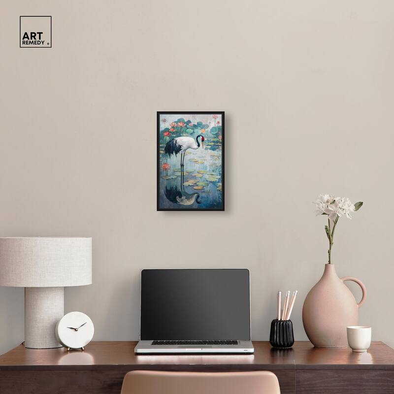 Crane in Lilies II Canvas by Art Remedy