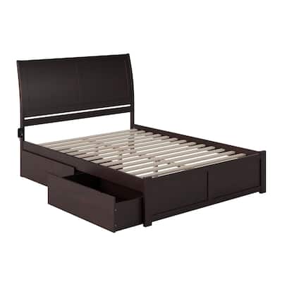 Solid Wood Platform Bed with Footboard & Storage - King Size Bed Frame, Espresso Finish