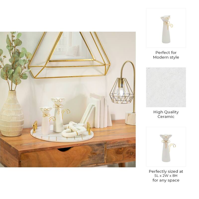 Sagebrook Home Modern Stoneware and Ceramic Cat Figurine with Gold Wire Accents - Elegant Decorative Sculpture