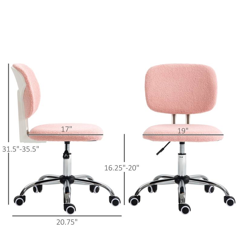 Cute Armless Office Chair, Teddy Fleece Fabric Computer Desk Chair Vanity Task Chair with Adjustable Height, for Office