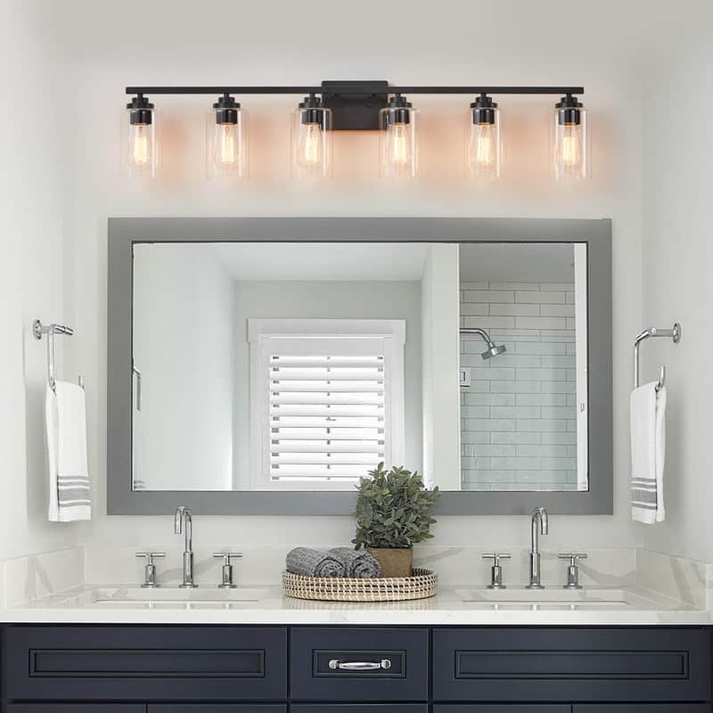 KAWOTI Rive 43" 6-Light Modern Bathroom Vanity Light with Clear Glass