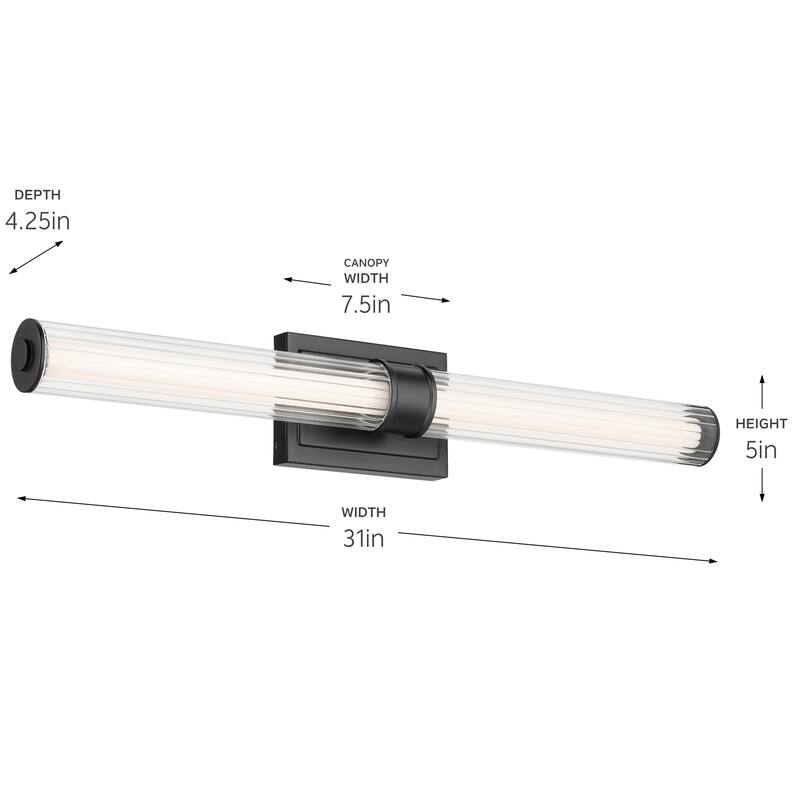 Kichler Lighting Laurene 31" Linear Bath Bar Large LED with Clear Fluted Glass in Black