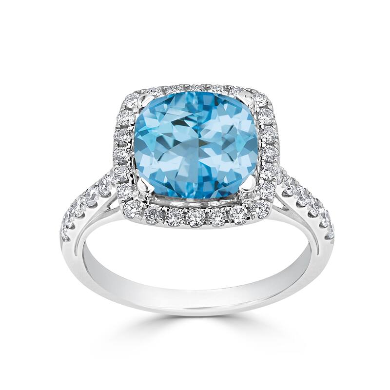 Auriya 2 3/4ct Cushion-cut Sky Blue Topaz and Halo Diamond Engagement Ring 1/2cttw 14k Gold