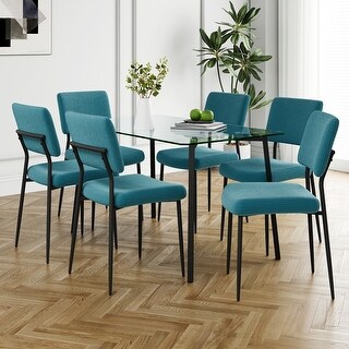 7 Piece Rectangular Dining Table Set with Transparent Tempered Glass ...