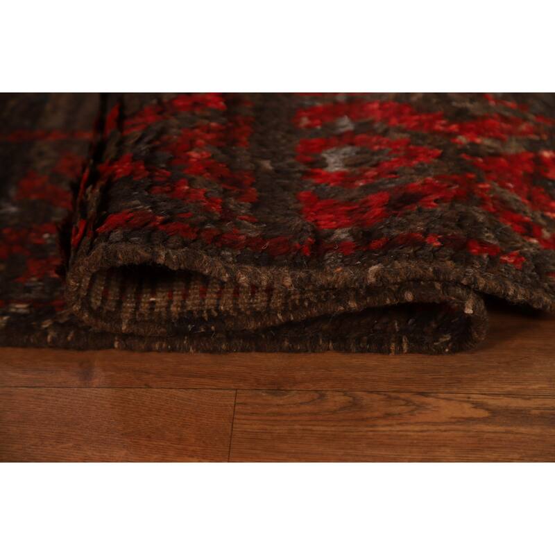 Dark Brown Tribal Moroccan Oriental Area Rug Hand-knotted Wool Carpet - 6'7" x 9'11"