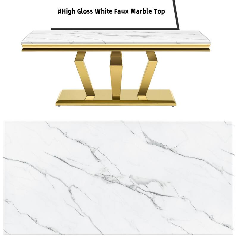 Modern Coffee Table with Stainless Steel Base 48 inches Rectangular Coffee Table with Sturdy Metal Frame for Living Room