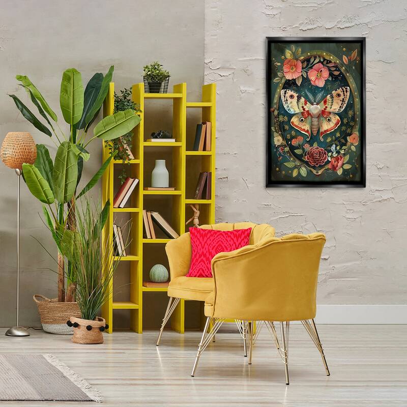 Stupell Victorian Moth & Florals Framed Floater Canvas Wall Art Design By The Dutch Lady